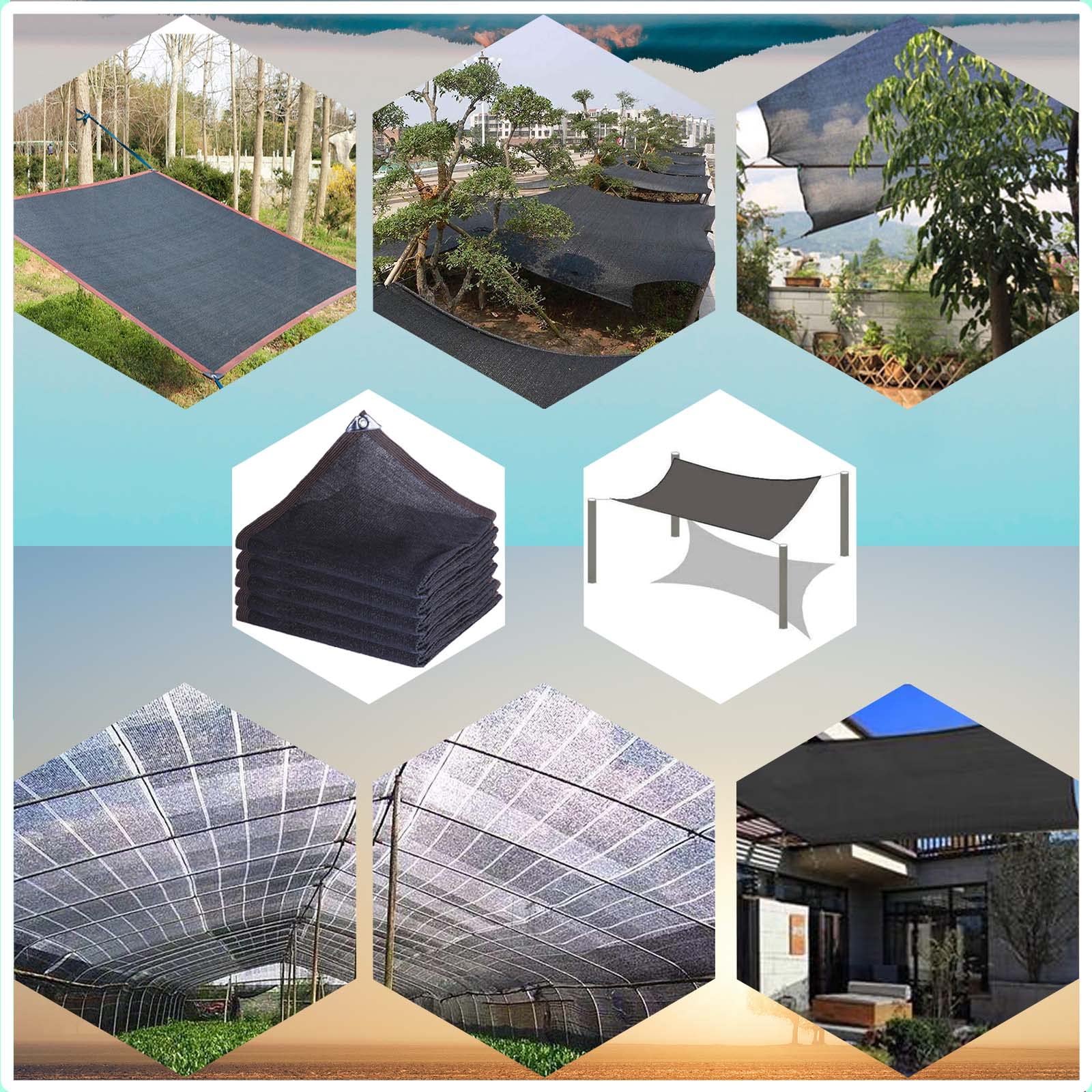 Schwarz Schattennetz mit Ösen, Shade Sails 85%-95% Prozent Shading Rate Sonnensegel, Reißfestigkeit Wasser und luftdurchlässig Außenbereich geeignet. (Schwarz 12-Polig / 5m * 5m / 16.4ft * 16.4ft)