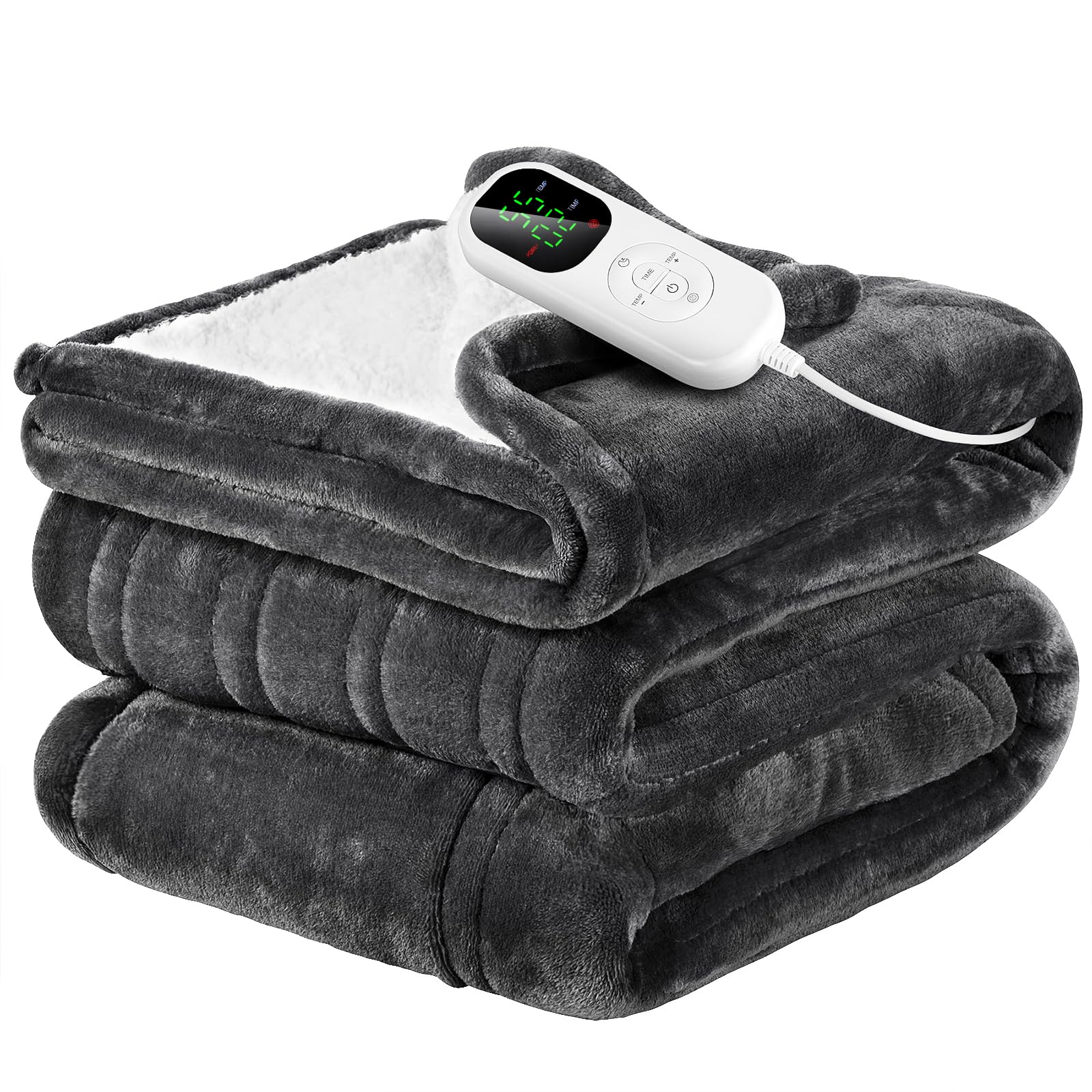 VIWAVE Electric Blanket 180 x 130 cm, Electric Mat with 6 Heat Settings & Programmed Automatic Shut Off, Flannel and Sherpa, Washable, for Sofa Bed Office