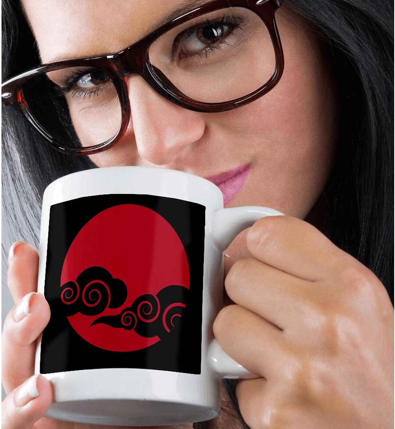 3dRose Red Akatsuki Clouds - Rosette - Black 11oz Magic Transforming Mug image 2