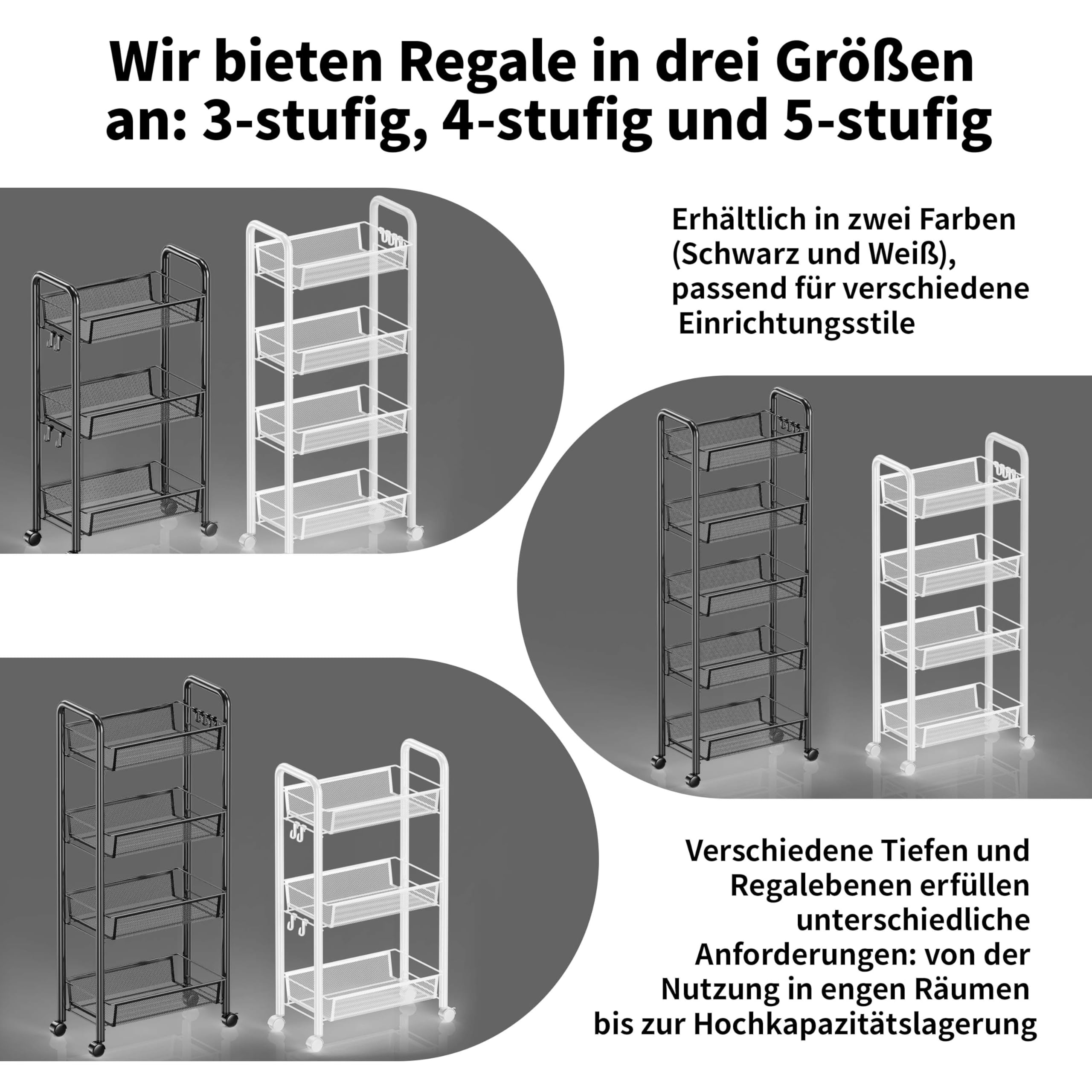 Chariot de rangement à roulettes en métal à 3/4/5 niveaux, chariot de cuisine peu encombrant avec roulettes, étagère pour cuisine, salle de bain, buanderie, chambre, endroits étroits (blanc