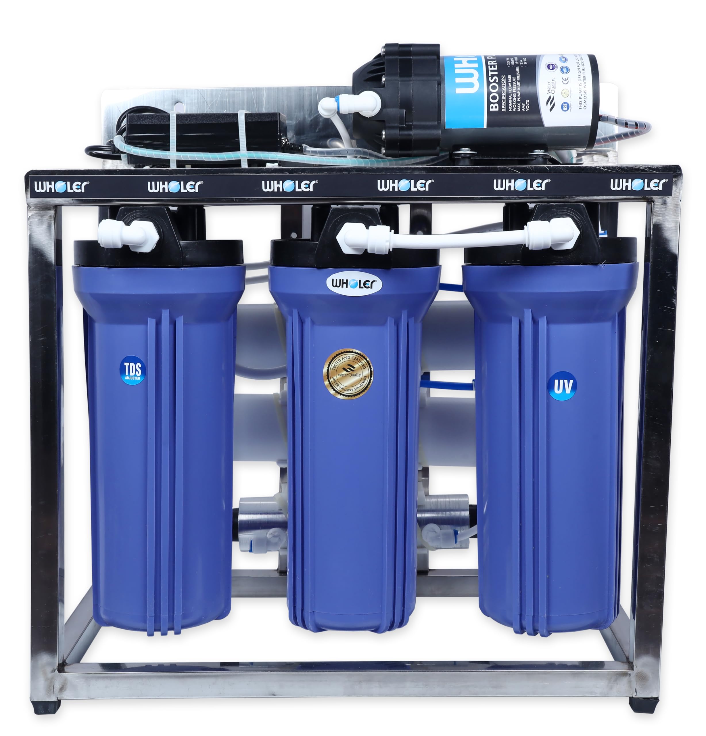 WHOLER 25 LPH Commercial RO Water Purifier Plant with Tds Adjuster, Full Stainless Steel Body Works with all sources of water (single pump)