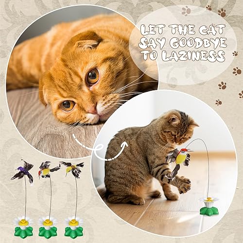 Miniatura 6 de Vinsot 3 piezas de juguete eléctrico para gatos, juguete interactivo volador para gatos, giratorio automático de 360, suministros de persecución con