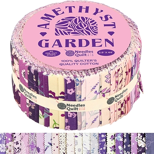 Jelly Roll Tecidos para Quilting Clearance 40 tiras 6.3 cm x 111.8 cm | Pacotes de tiras de algodão – Tecido acolchoado perfeito para costura, projetos de colcha pré-cortada e artesanato DIY (Amethyst