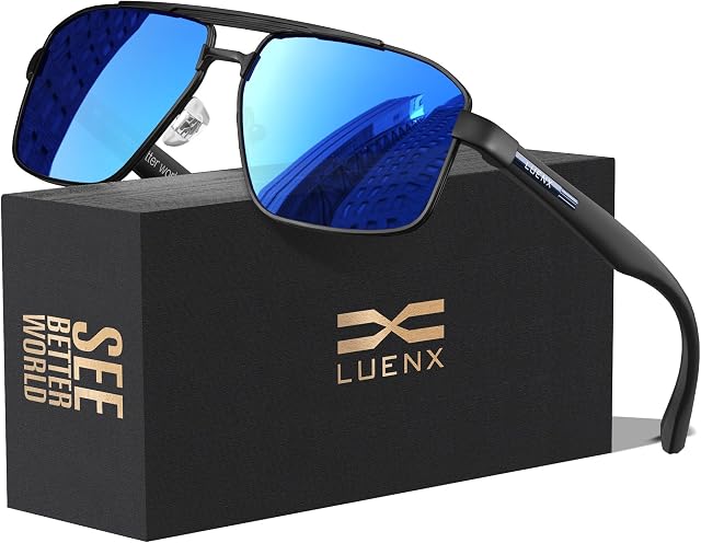 LUENX Aviator Sunglasses for Men Polarized | UV400 & Anti-Glare Driving 60MM