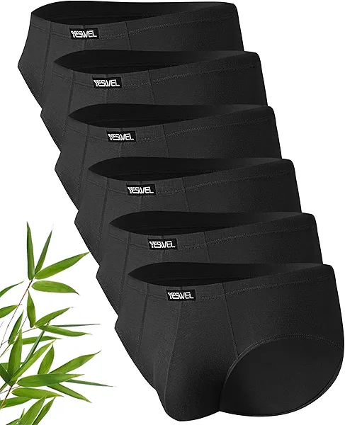 YESWEL Mens Underwear Briefs Cool Viscose Made from Bamboo, Breathable Moisture Wicking Underpants With Contour Pouch 6 Pack