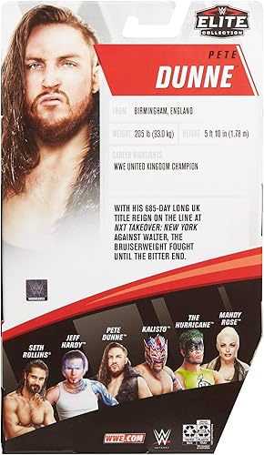 Miniatura 6 de WWE MATTEL Pete Dunne Elite Series #75 Figura de acción de lujo con detalles faciales realistas, equipo de anillo icónico y accesorios