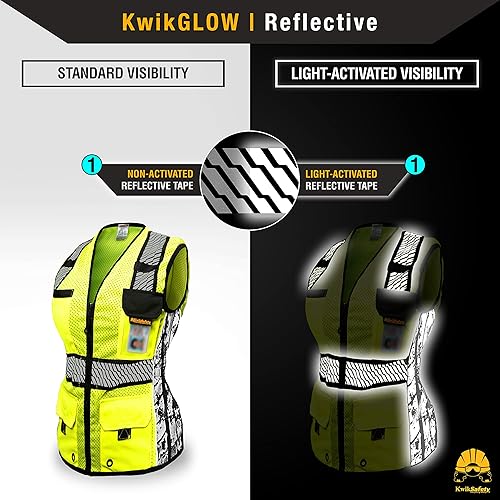 Vista 6 de KwikSafety - Charlotte, NC - Chaleco de seguridad RoadBOSS Economy & Premium para Mujer [Ajustado] Clase 2 ANSI probado OSHA Cinta de rodadura