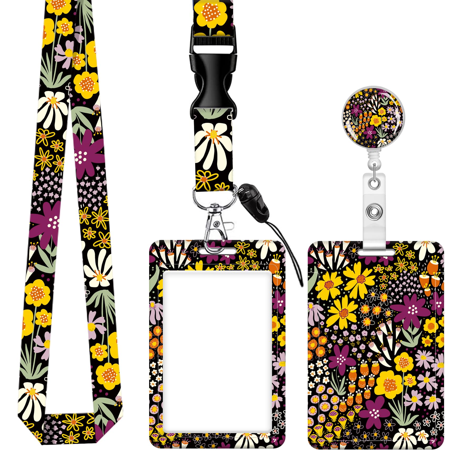 ID Badge Holder with Retractable Badge Reel Clip and Lanyard, Cute Card Name Tag Lanyard Vertical ID Protector Bage Clips for Nurse Doctor Teacher