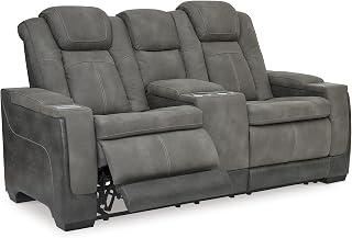 Signature Design by Ashley Power Reclining Loveseat with Console, Gray | Water-resistant faux leather, Zero-gravity recline, Easy View adjustable headrest, Wireless charging, Next-Gen Durapella