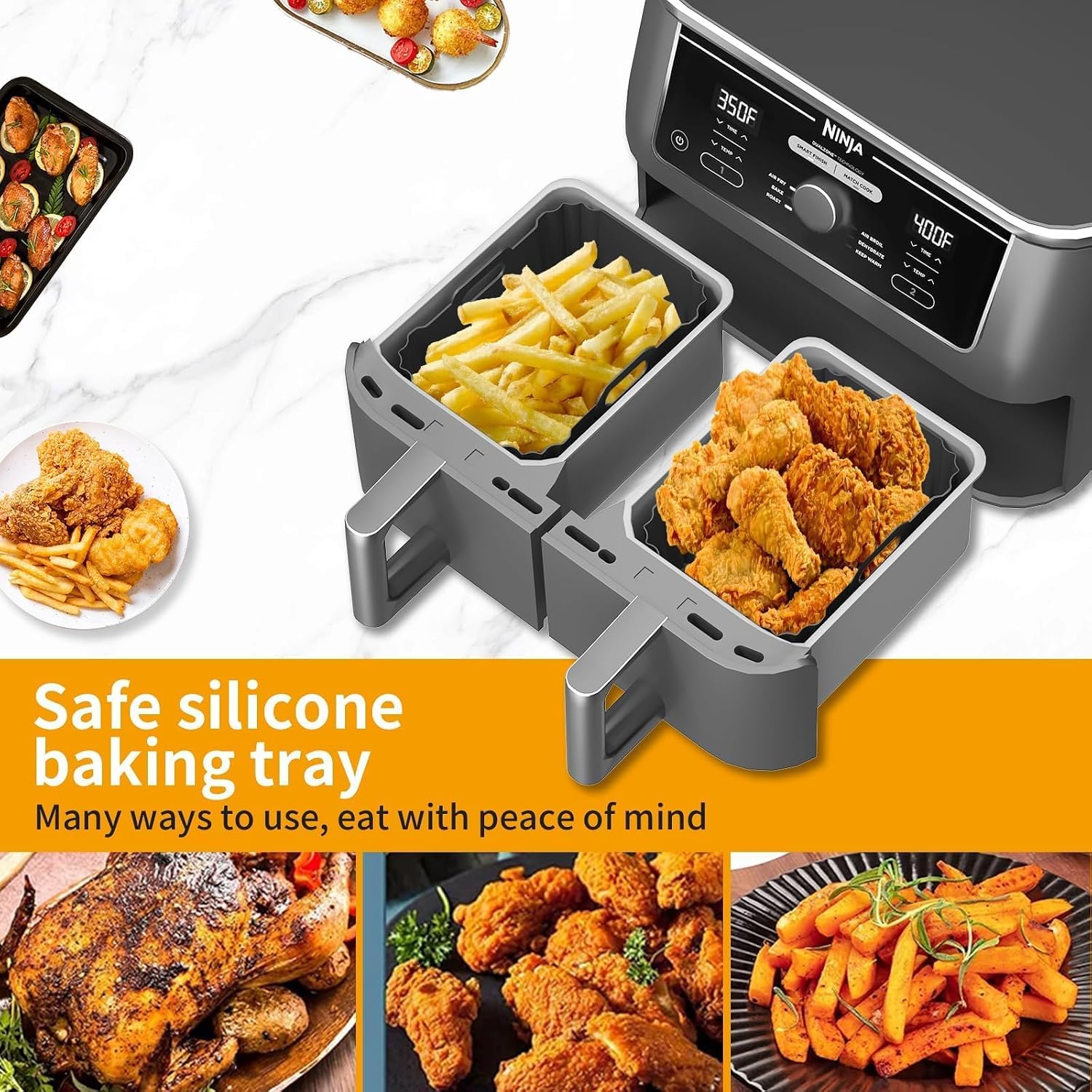 2PCS Silicone Air Fryer Liners, Reusable Air Fryer Liners for Ninja Foodi image 4
