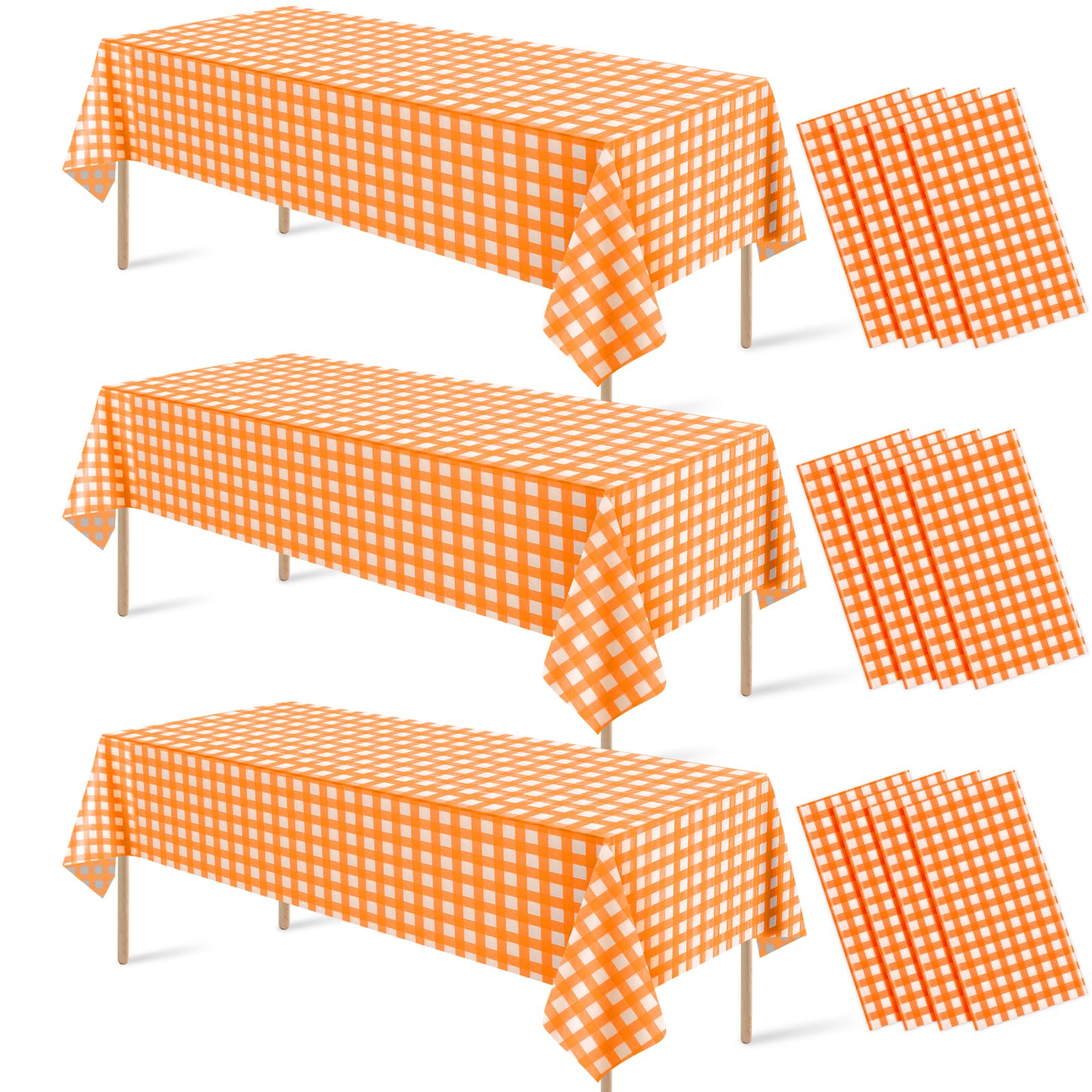 12Pcs Orange Gingham Tablecloths, Fall Checkered Table Covers 54x108 In
