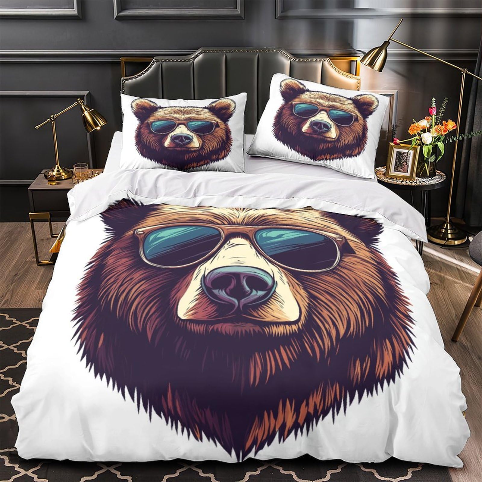 Housse de couette ours 3D imprimé avec drap de couette microfibre et éclair caché 260x220cm