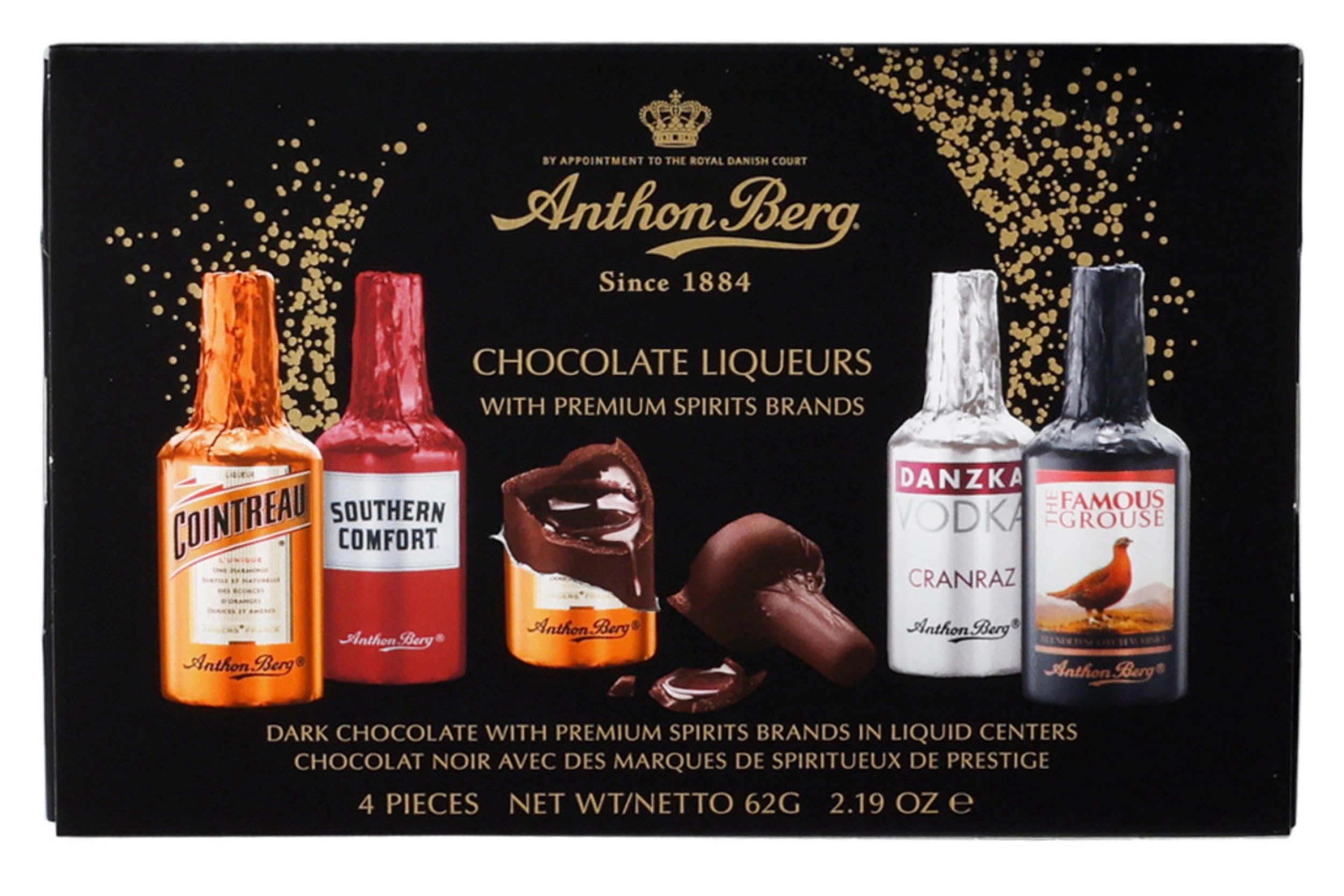 Anthon Berg 4 Chocolate Liqueurs, Famous Spirits with a Delicious Liquid Filling, 62 g (Pack of 1)