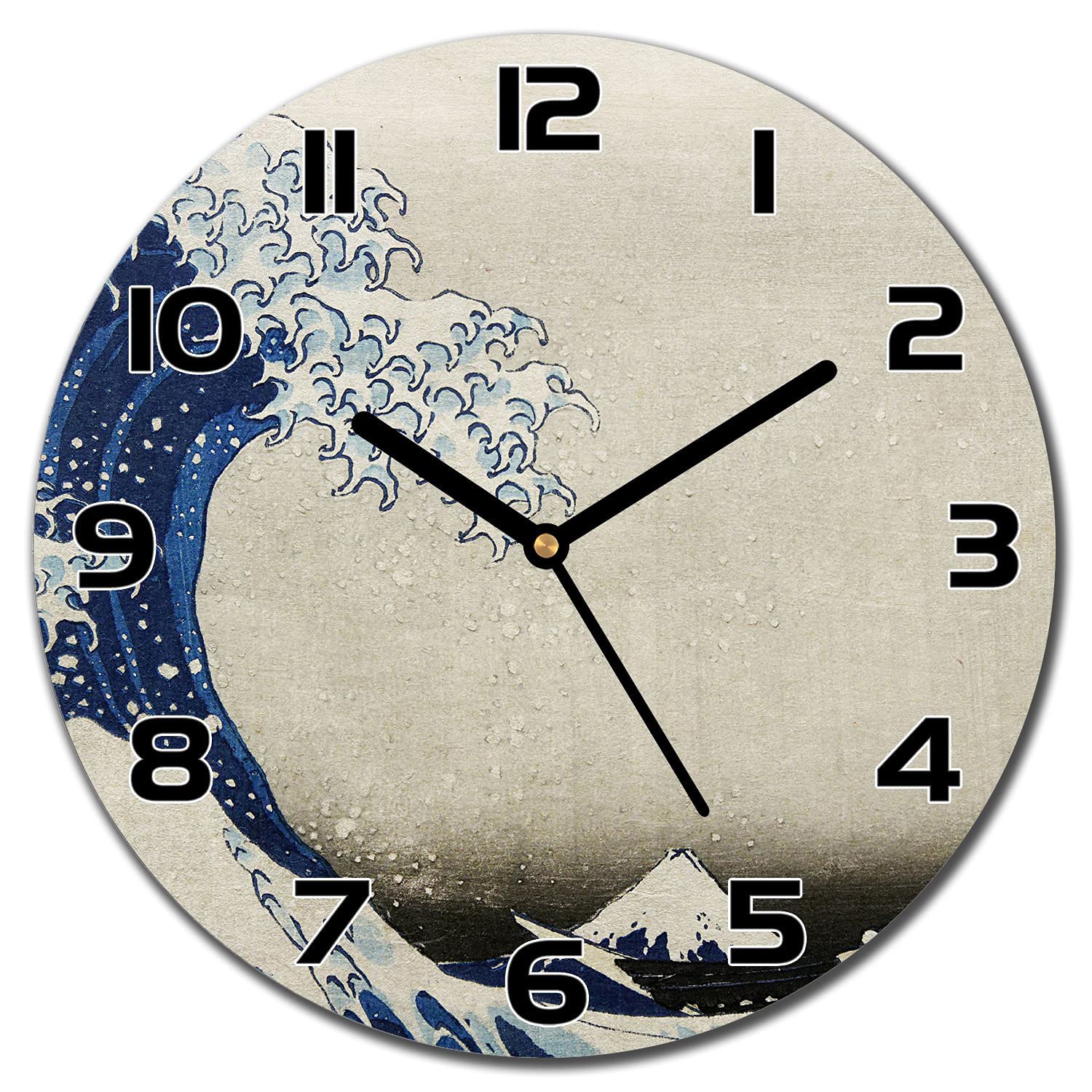 Horloge en Verre Grande Vague Kanagawa pour décorer un salon ou une cuisine moderne