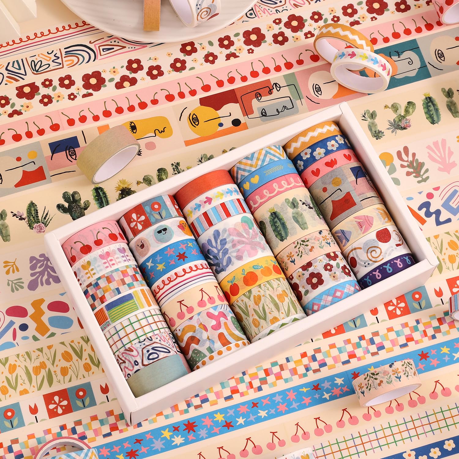 Washi Tape Set - 35 Rolls Floral & Cute Designs -5