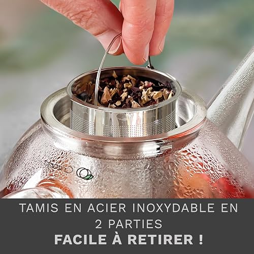 Creano Flat Glass Teapot 1.2L with Stainless Steel Filter & Glass Lid – Luxurious Modern Slim Design Borosilicate Tea Maker – Anti-Drip Spout – Medium Flat Teapot - 5