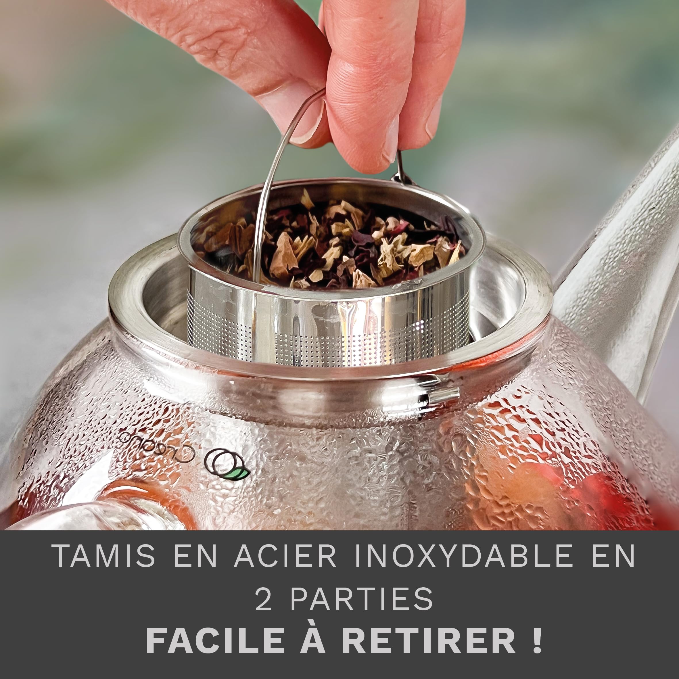 Creano Théière 1,6 l en verre anti-goutte avec filtre inox intégré et couvercle en verre – élégante et résistante à la chaleur – pour thé en vrac, thé en fleurs et tisanes
