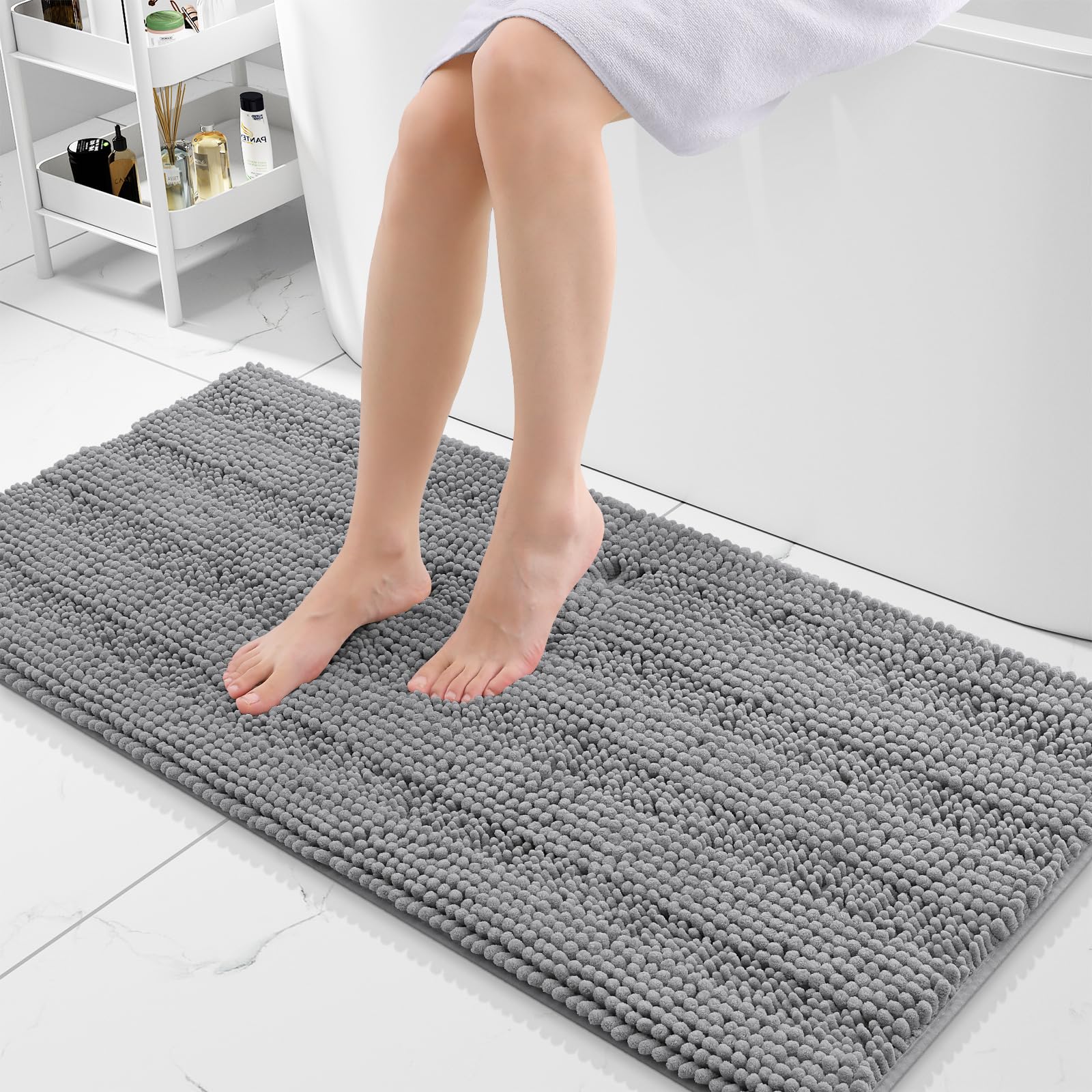 Grandaily Chenille Bathroom Rugs 47x20, Soft Absorbent Bath Mats, Dark Gray