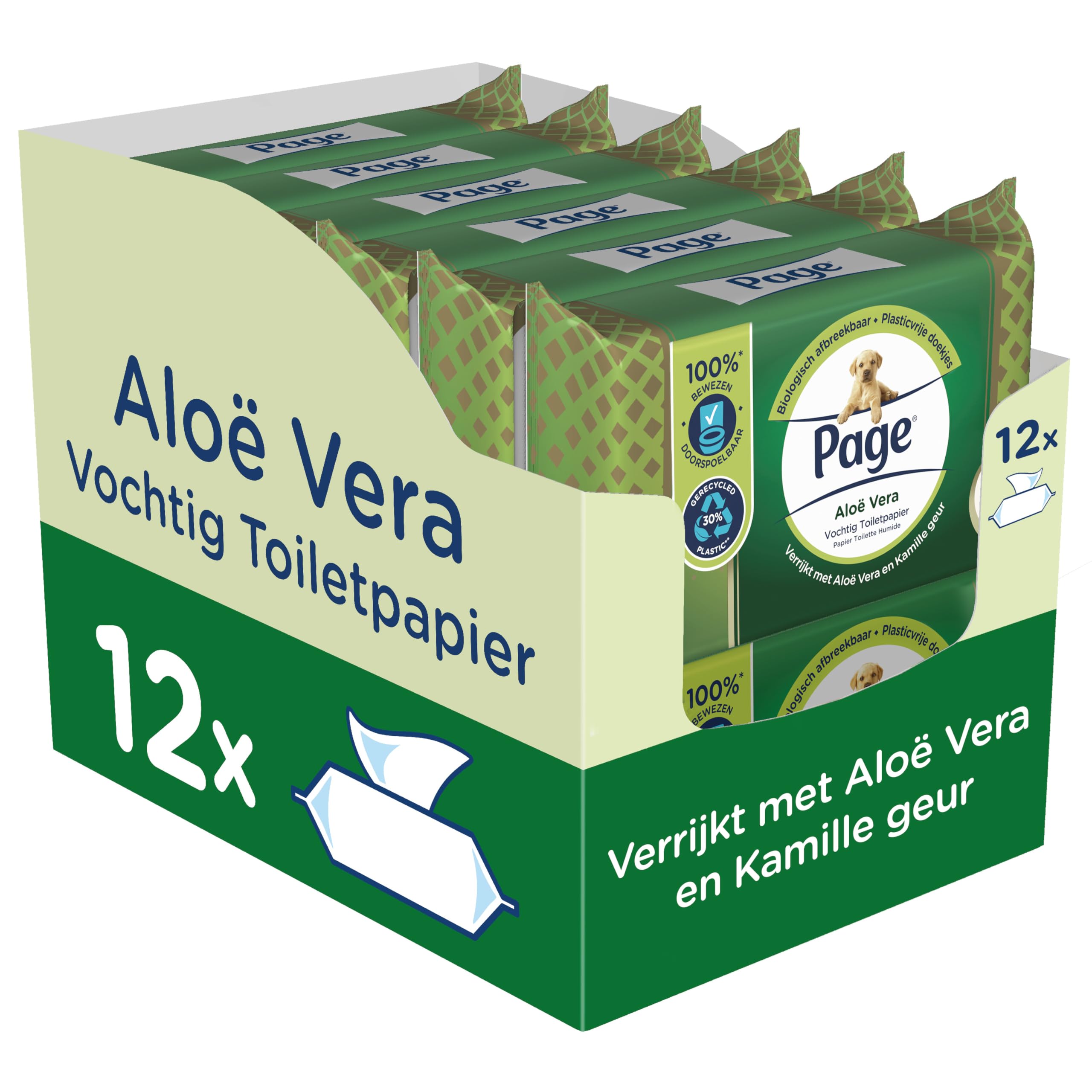 Page® Fris en Verzorgend Maxi (Aloë Vera) - Vochtig Toiletpapier - 456 velletjes - 12 x 38 stuks - met Aloë Vera en Kamille - Voordeelverpakking