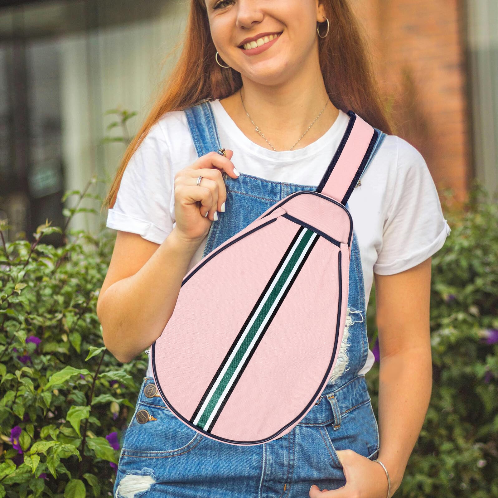 Borsa Porta Racchetta da Badminton Monospalla Rosa Tracolla Regolabile, Custodia Cerniera per Attrezzatura Sportiva e Accessori, per Trasporto Outdoor e Allenamento