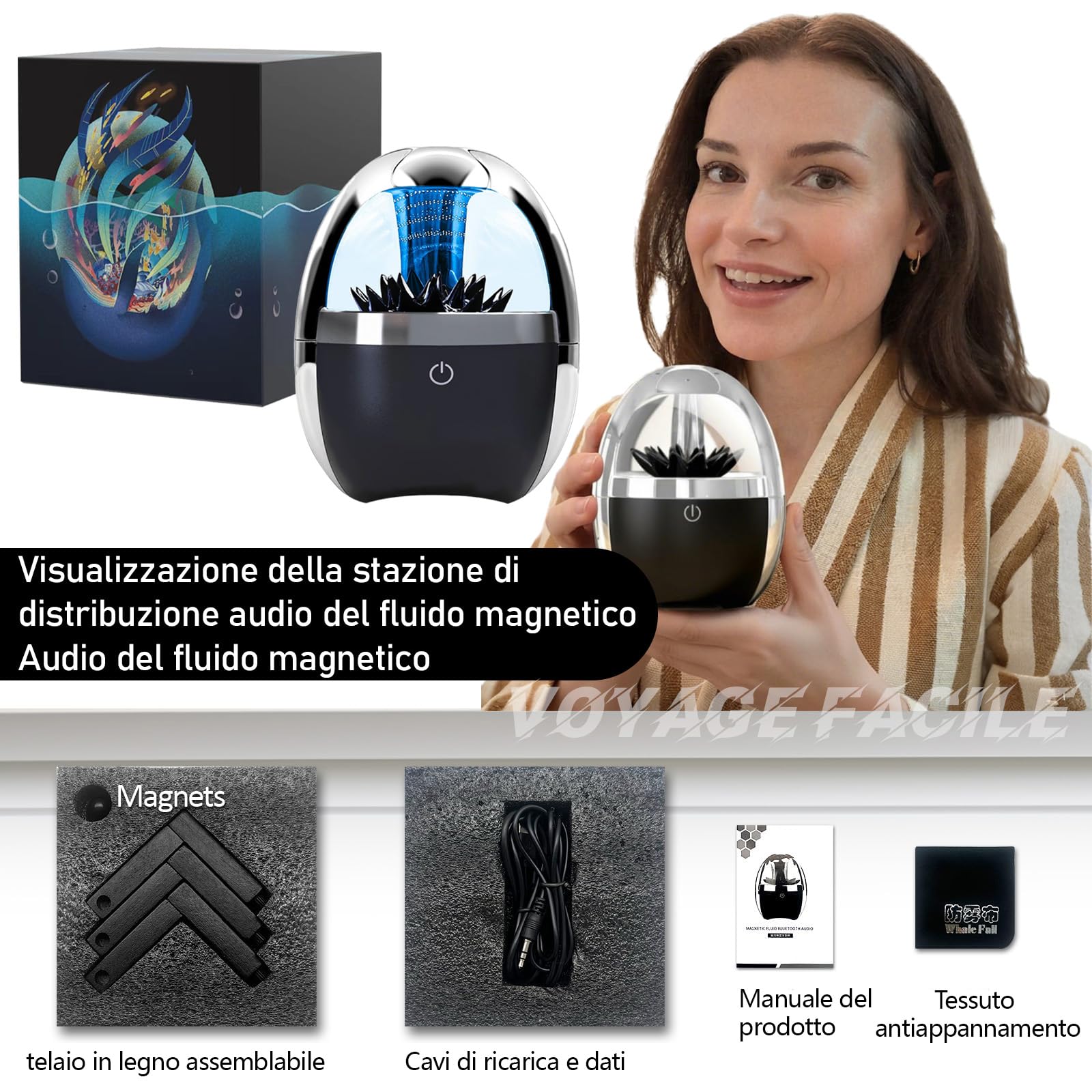 Altoparlante Bluetooth a Ferrofluido Danzante – Music Mate con Visualizzatore Audio, Luci LED, Display di Ferrofluido Venom, Giocattolo da Scrivania per Ufficio/Studio/Scienza, Regalo Tecnologico