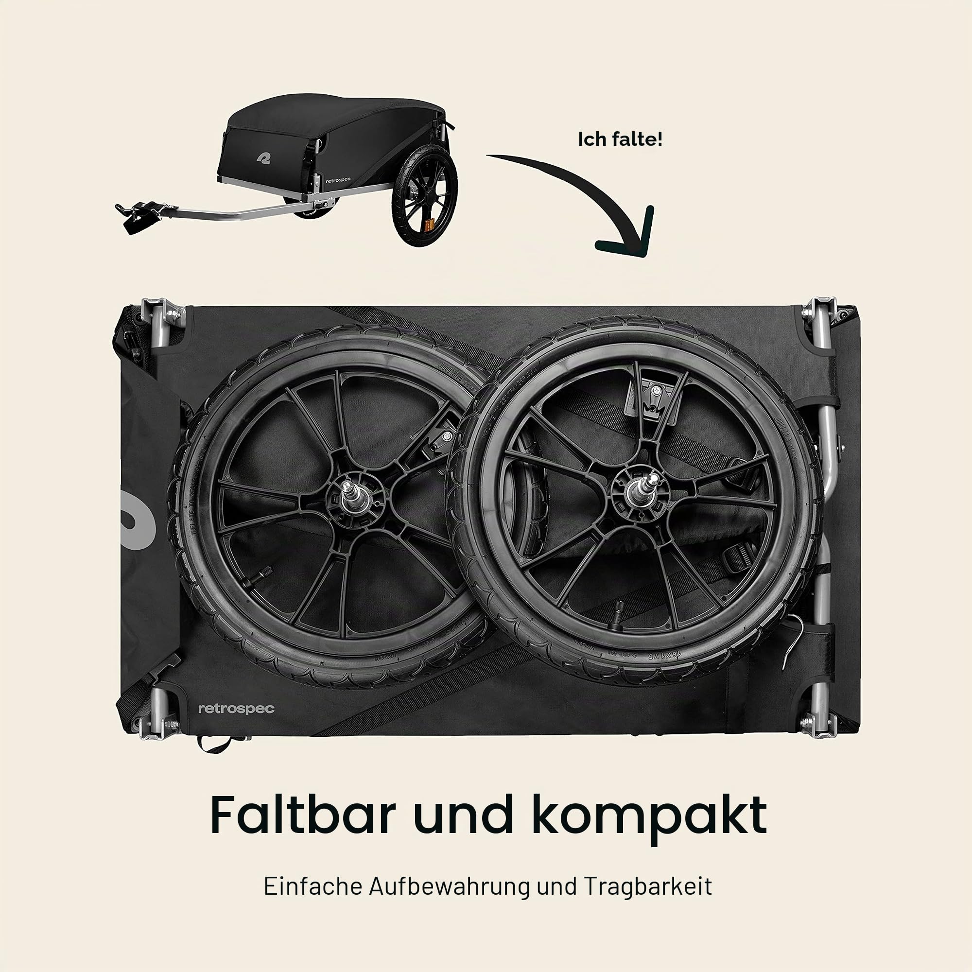 Retrospec Rover Hauler Cargo Fahrradanhänger, klappbarer Rahmen und wetterbeständiges Gewebe, großer Gepäckträger, passend für 50,8 cm – 73,7 cm große Fahrradräder