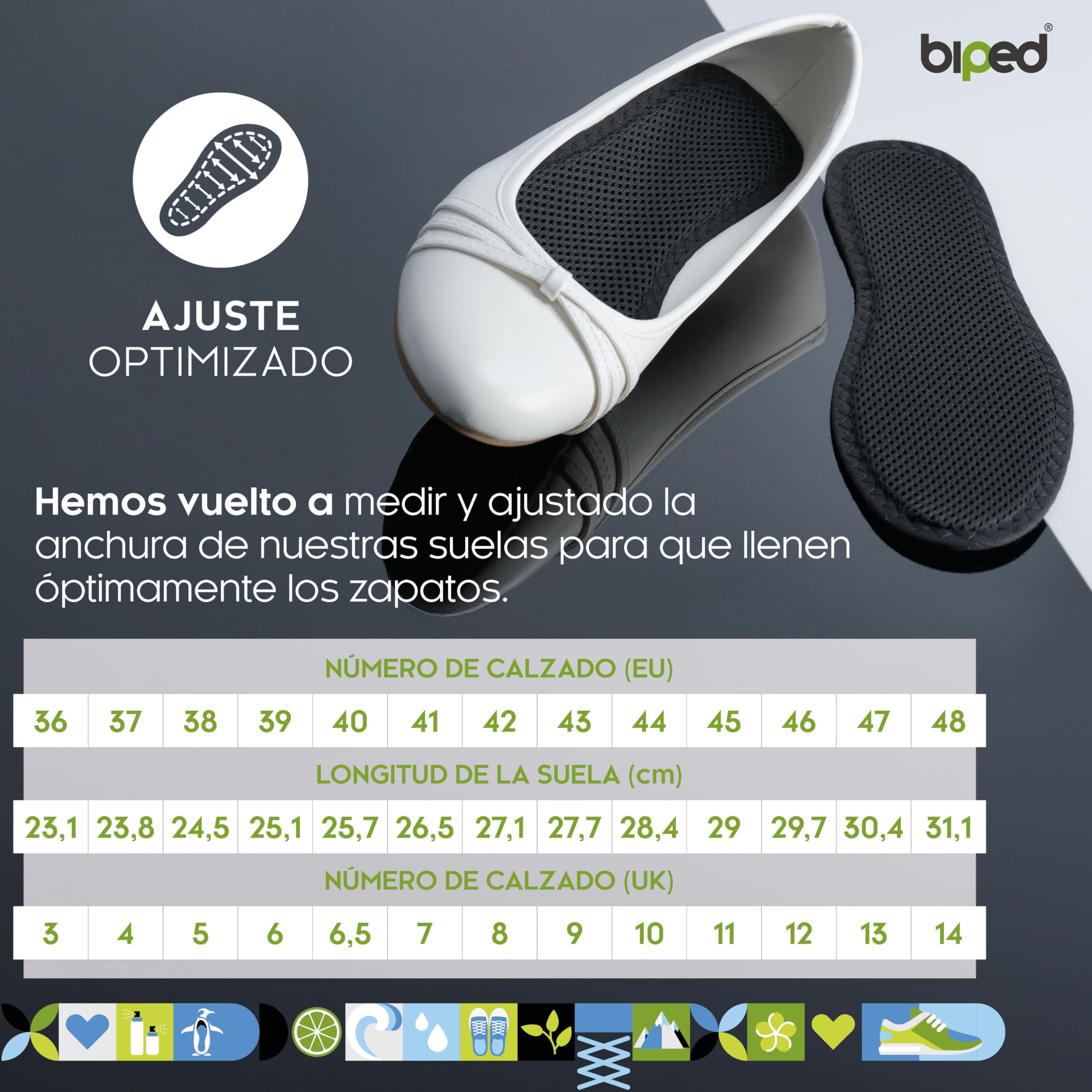 Biped 2 Pares Plantillas de Carbón Activo Frescura Higiénica Lavables Contra el Sudor