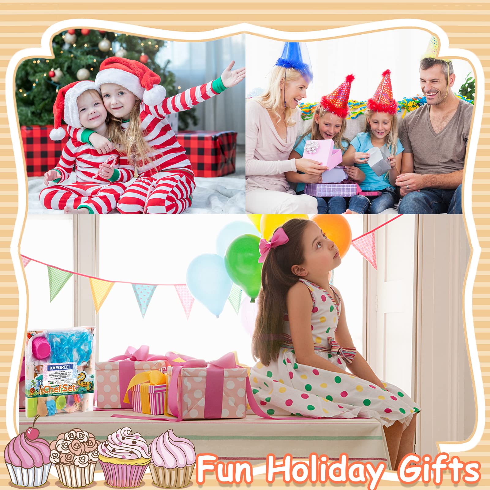 KAEGREEL Set de Cocina Juguetes con Delantal Unicornio, 26Pcs Hornear Accesorios Cocinita Infantil con Gorro Cocinero Cucharas Batidora, Disfraz Cocinero Regalos para Niño Niña 3+ Años (Naranja)