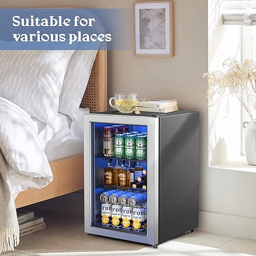 Miniatura 6 de Manastin Refrigerador y enfriador de bebidas, dispensador de bebidas independiente para cerveza o vino, mini refrigerador de 90 latas con puerta de