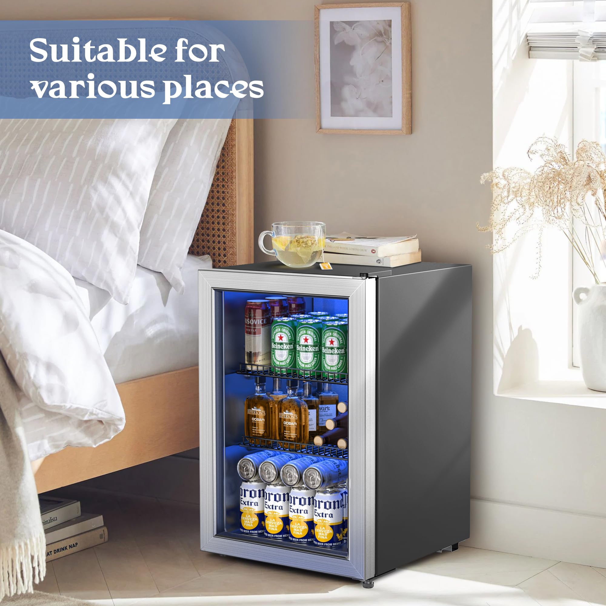 Tehanld 2.5 Cu.Ft Beverage Fridge, Mini Fridge With Glass Door, Beverage Cooler Refrigerator, Wine Drink Beer Cooler, Adjustable Shelves & Digital Temperature Display, 22 Bottle 96 Can on Fridge.com - View 5