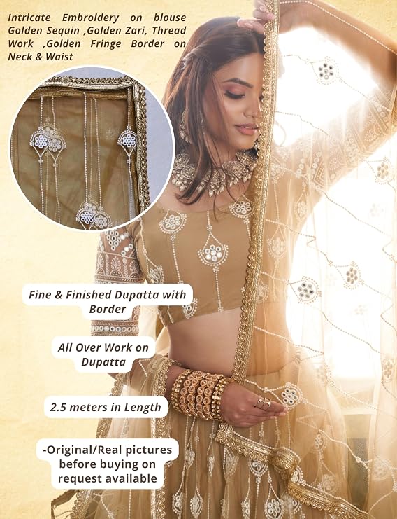 Gold Thread Net Lehenga Designs for Wedding Indian woman Chaniya Choli 9495