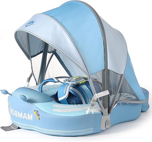 Miniatura 71 de Mambobaby Flotador de natación para bebé con toldo sólido para piscina, entrenamiento de natación, flotadores de agua sin aire, flotador de agua