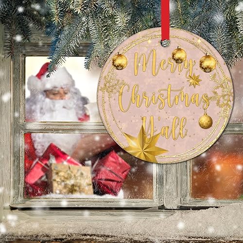 Miniatura 39 de Tree Decoration Ornaments Merry Christmas Y'all Ceramic Ornament Xmas Keepsake Gold Snowflake Ball Wreath Christmas Decor Welcome Winter Xmas