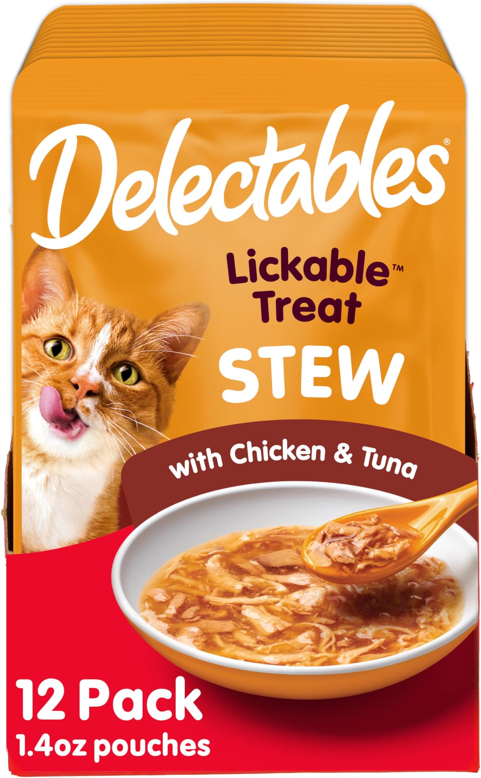 Lickable Treat Stew Wet Cat Treat with Real Chicken & Tuna, Food Topper, Hydrating, Grain-Free, No Fillers, No By-Products, No Added Preservatives, 1.4oz Pouch, 12ct