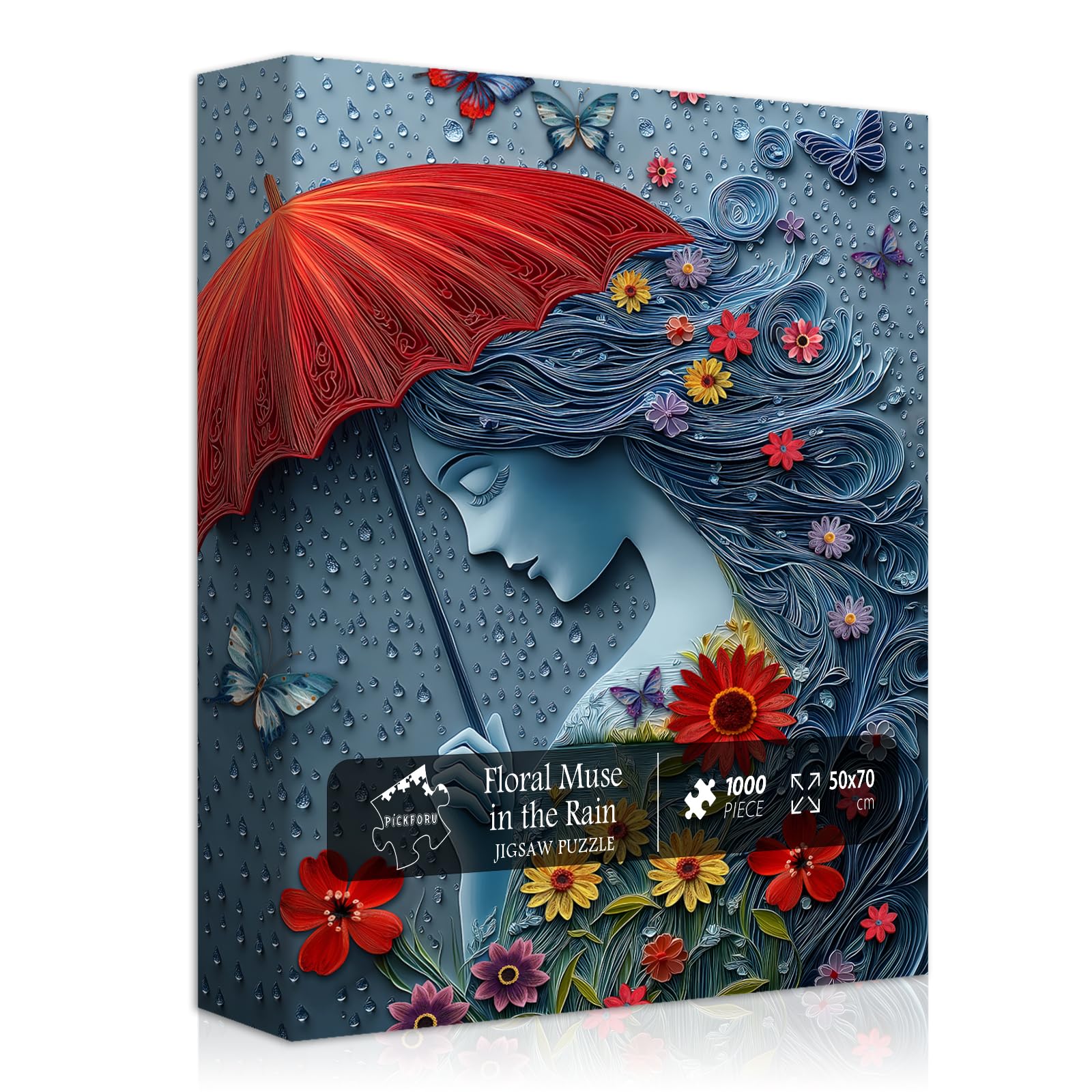 Floral Muse Puzzle for Adults 1000 Pieces, Colorful Paper Quilling Woman Art Puzzle, Lady with Umbrella Puzzle, Flower Butterfly Jigsaw Puzzles Challenge