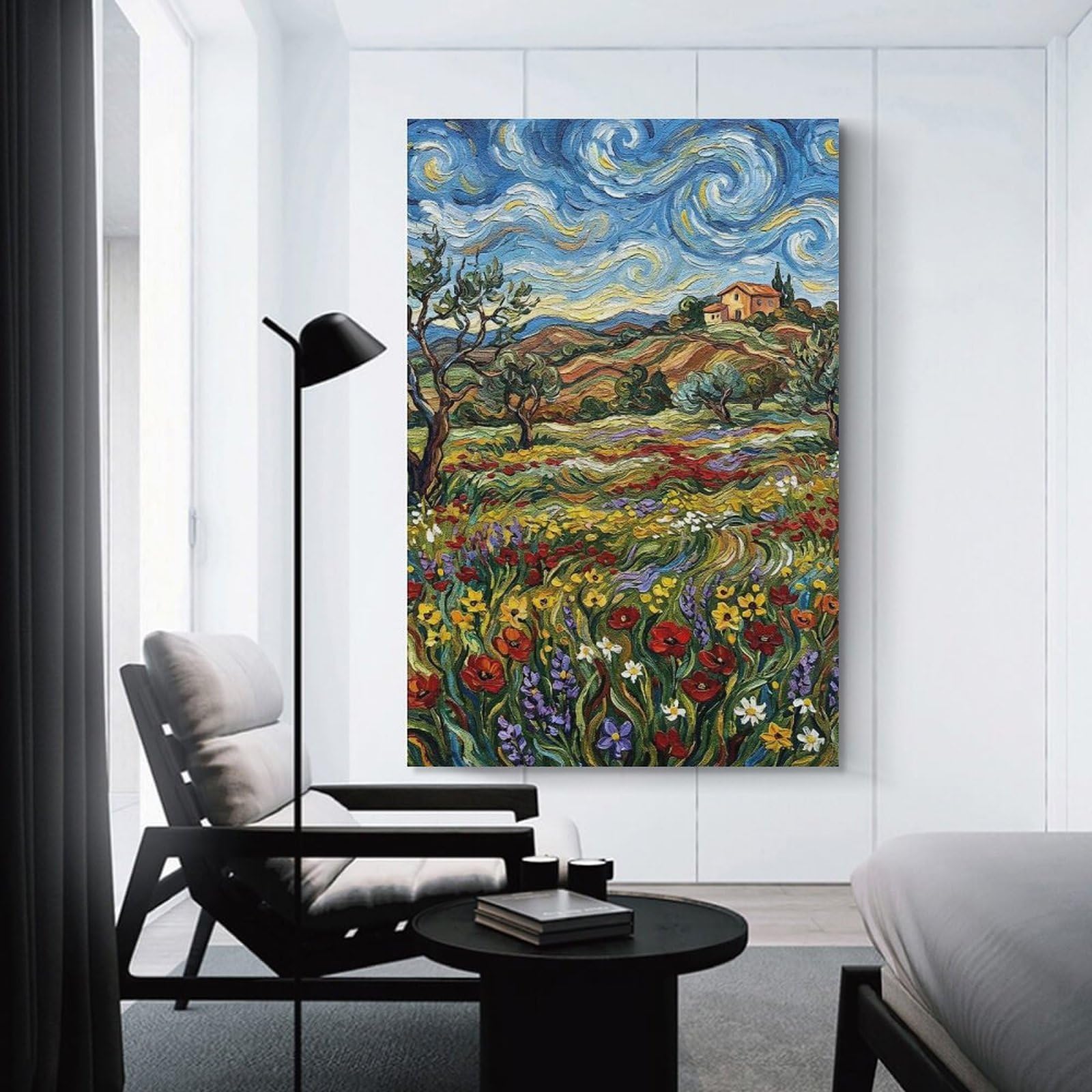 Junmoney Wall Art Print Tuscany Landscape Painting with Flowers, 08x12inch(20x30cm), for Hallway, Bedroom Or Modern Interiors, Thoughtful Wall Decor for Art Lovers