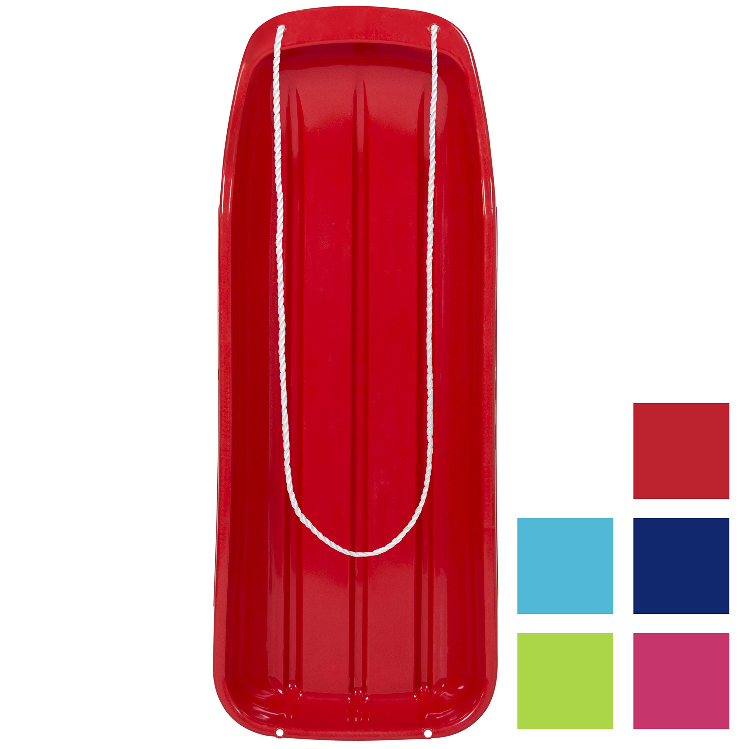 Kids Plastic Toboggan Snow Sled w/Pull Rope Red