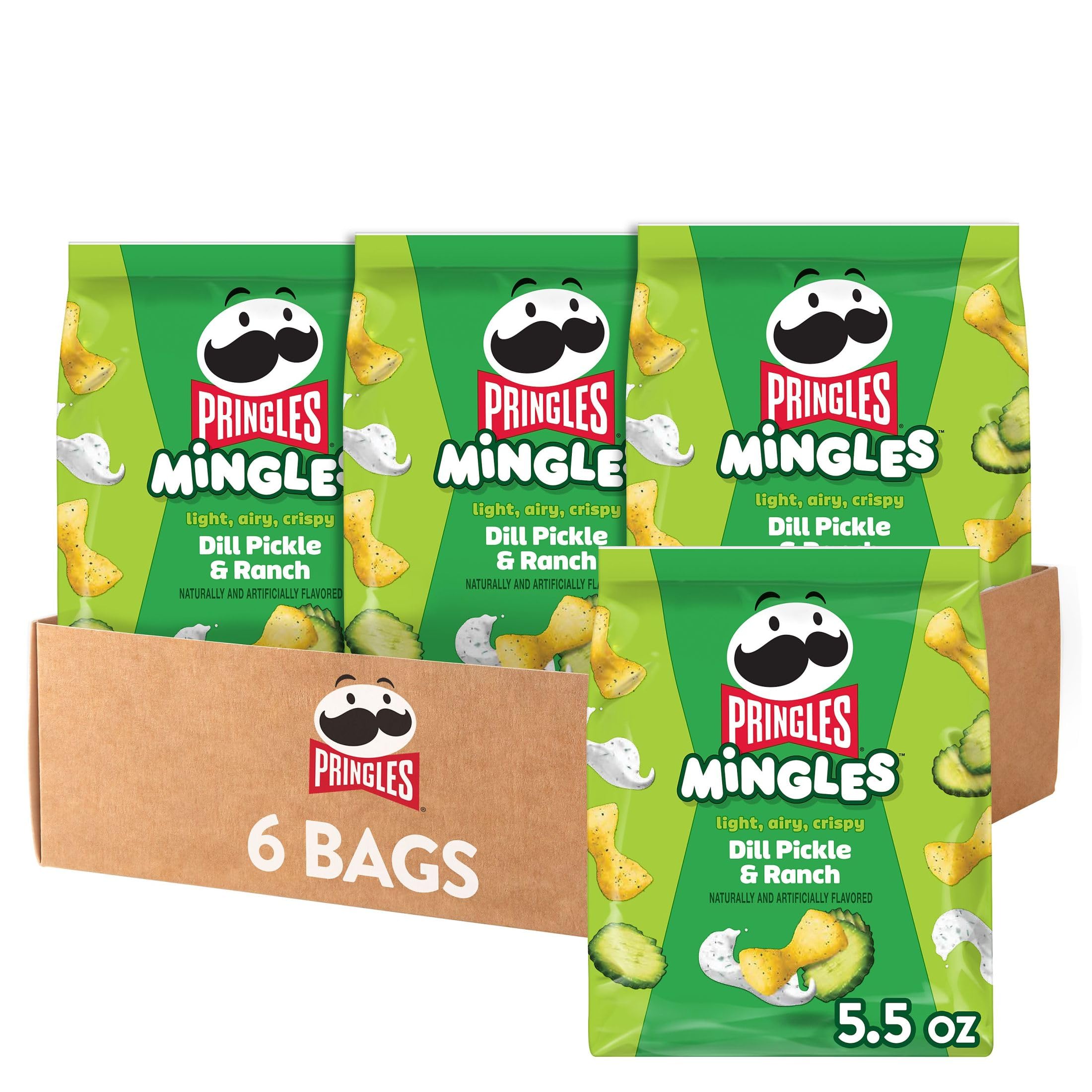 PringlesMingles Puffed Snacks, Dill Pickle and Ranch, Salty Snacks (6 Bags)