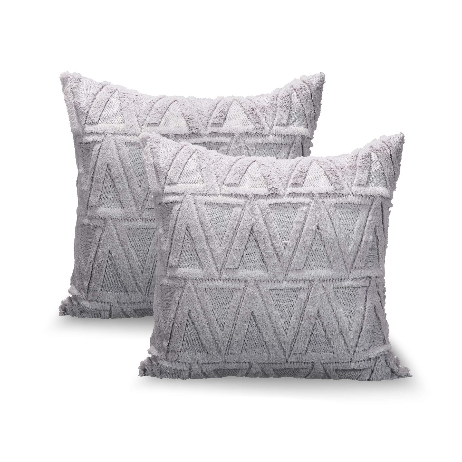 Kylinton Luxury Plush Short Wool Throw Pillow Covers, Pack of 2 Faux Fur Velvet Decorative Soft Pillowcase Square Cushion Cover for Couch Sofa Car Set, 18x21 Inches, A-Grey