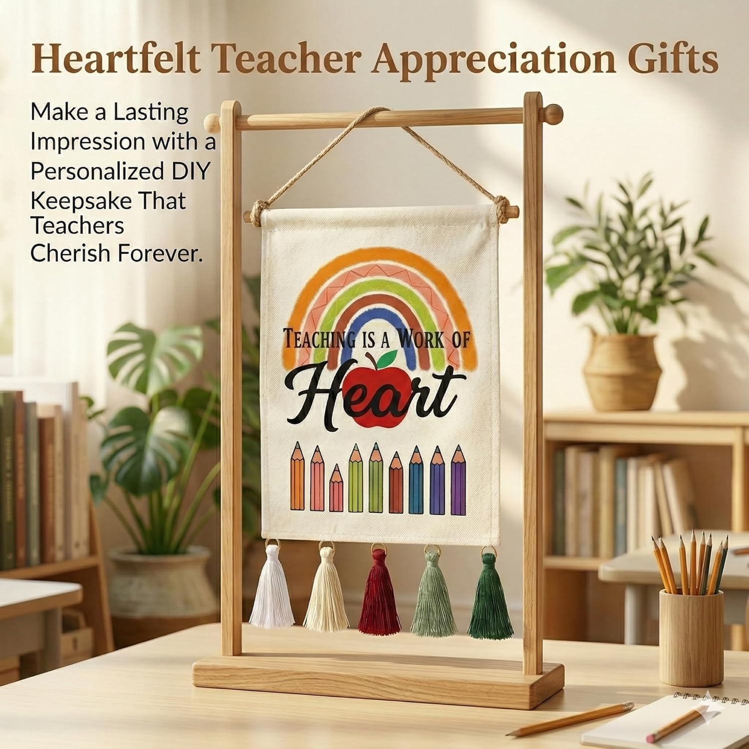Teacher Appreciation Gift 2026 - Group Gift from Class or Personal Thank You, DIY Canvas Rainbow Signature Banner, End of School Year Keepsake from Student, Personalized Classroom Wall Decor (13" x 15")