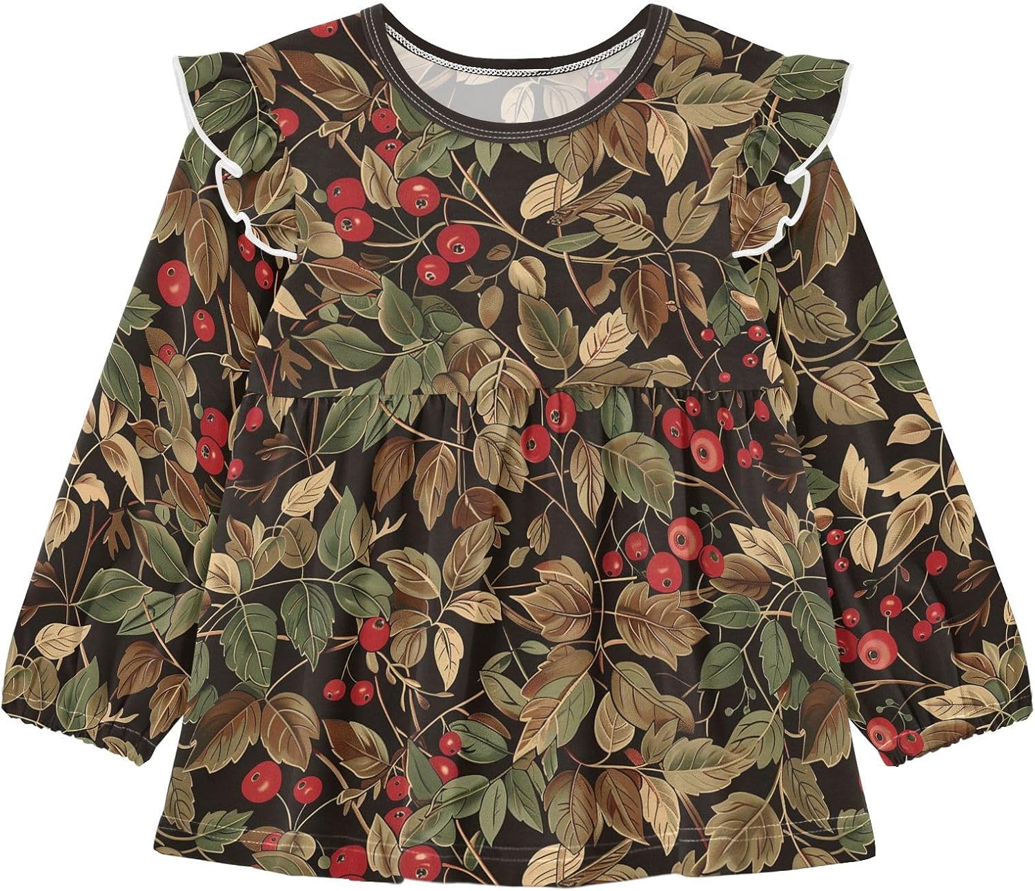 visesunny Toddler Clothes for Girls Hawthorn Leaf Pattern Long Sleeve Fall Shirts Cotton Top with Ruffle Collar