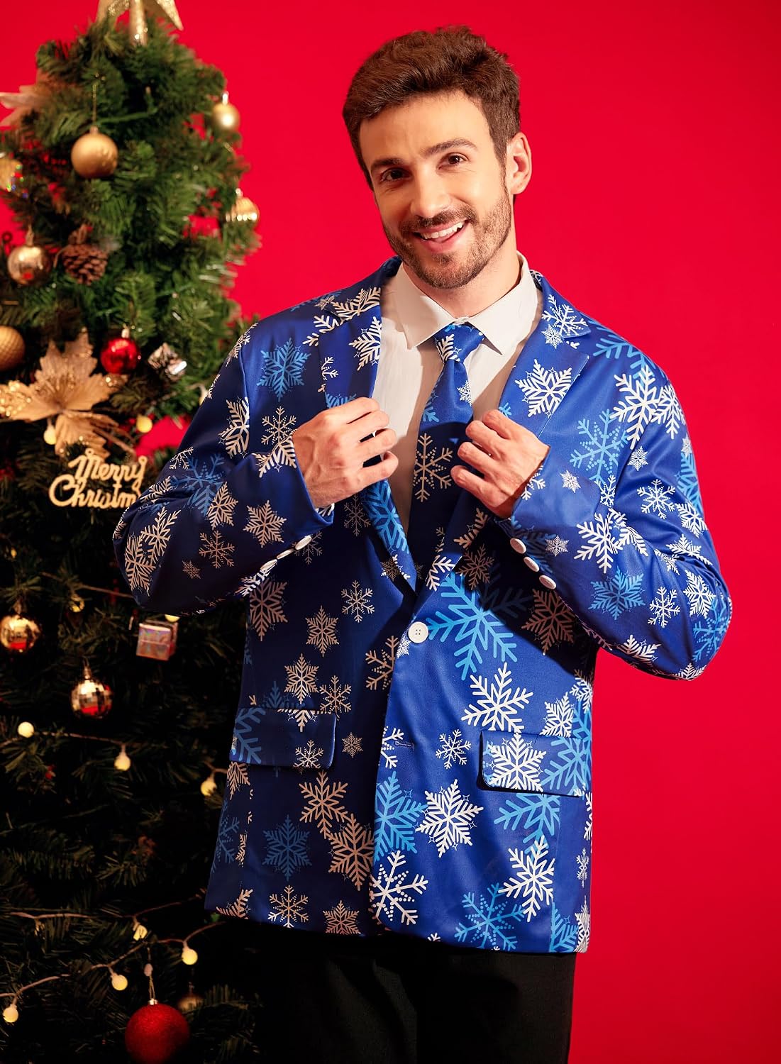 Arvilhill Men's Christmas Blazer with Tie - Ugly X-Mas Festive Jacket - Christmas Theme Party Suit for Men (S-XXL)