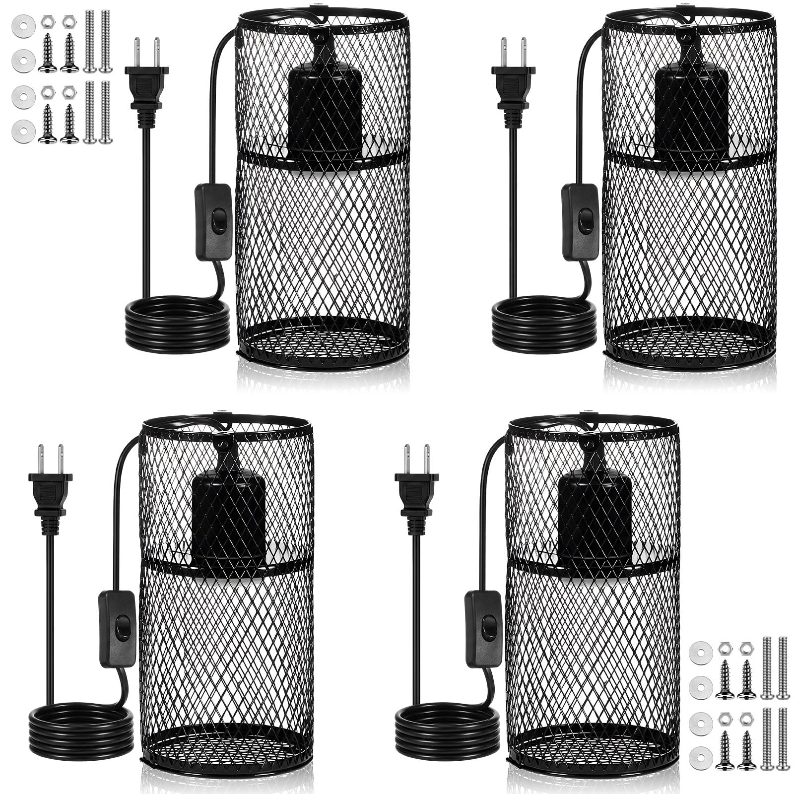 VIHOSE 4 Pcs Reptile Heat Lamp Guard Anti Scald, 4 Inch, Black, Black
