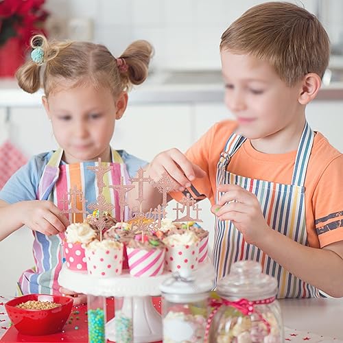 Miniatura 5 de 24 piezas de adornos para cupcakes con purpurina para cupcakes con purpurina religiosa de cruz religiosa que Dios bendiga cupcakes, decoración de