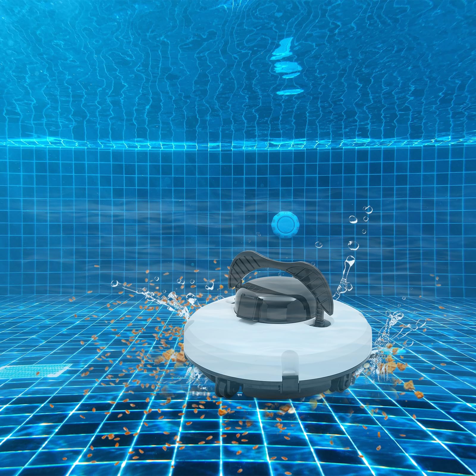 Poolroboter Akku Kabellos, 120 Min, Bis 100 Qm, Weiß | Kabelloser Poolsauger mit 5200 mAh, 180 Mikrometer Filter, Selbstparken und Bodenreinigung für flache Pools