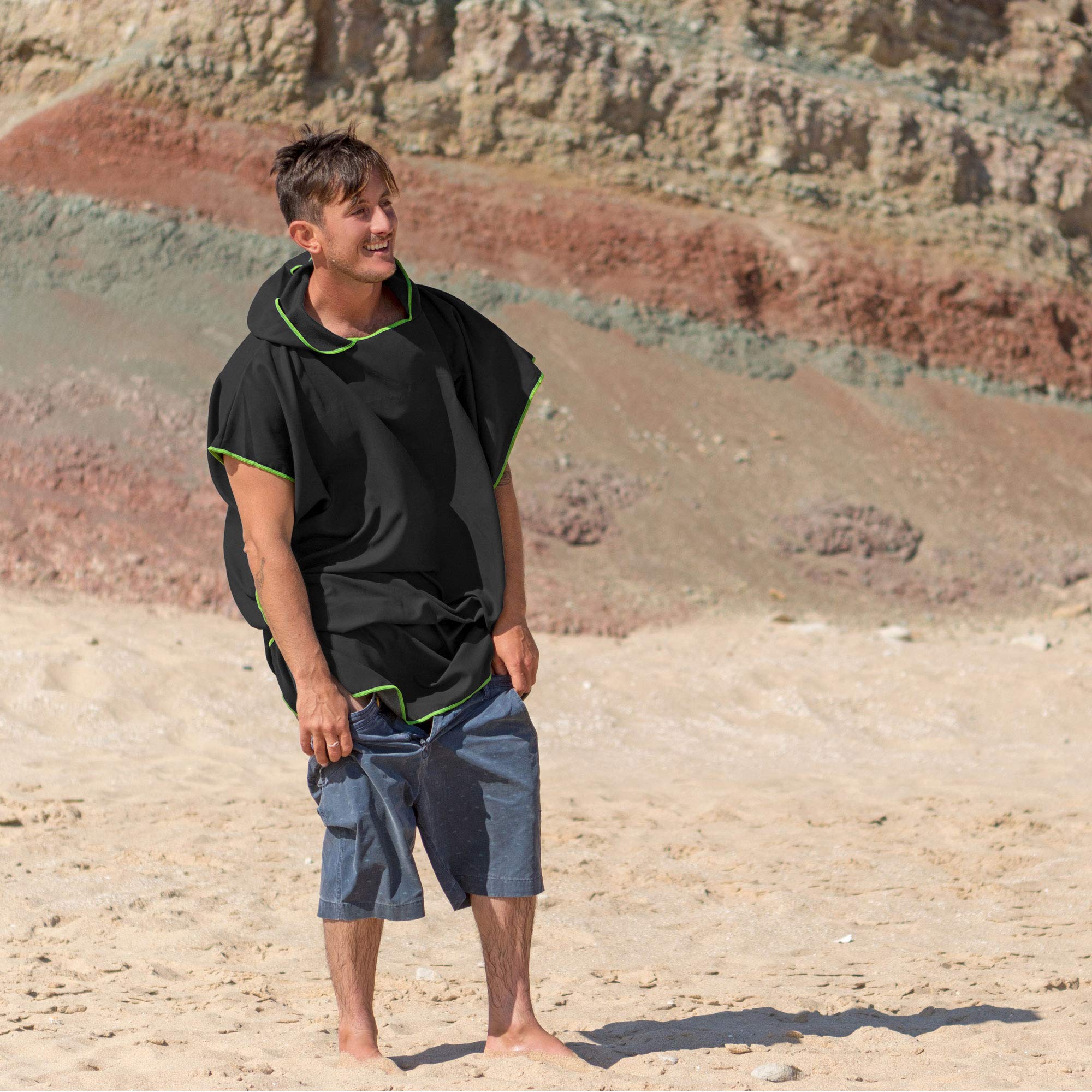 Fit-Flip Poncho de Bain Microfibre pour Hommes et Femmes, Séchage Rapide, Surf et Plage