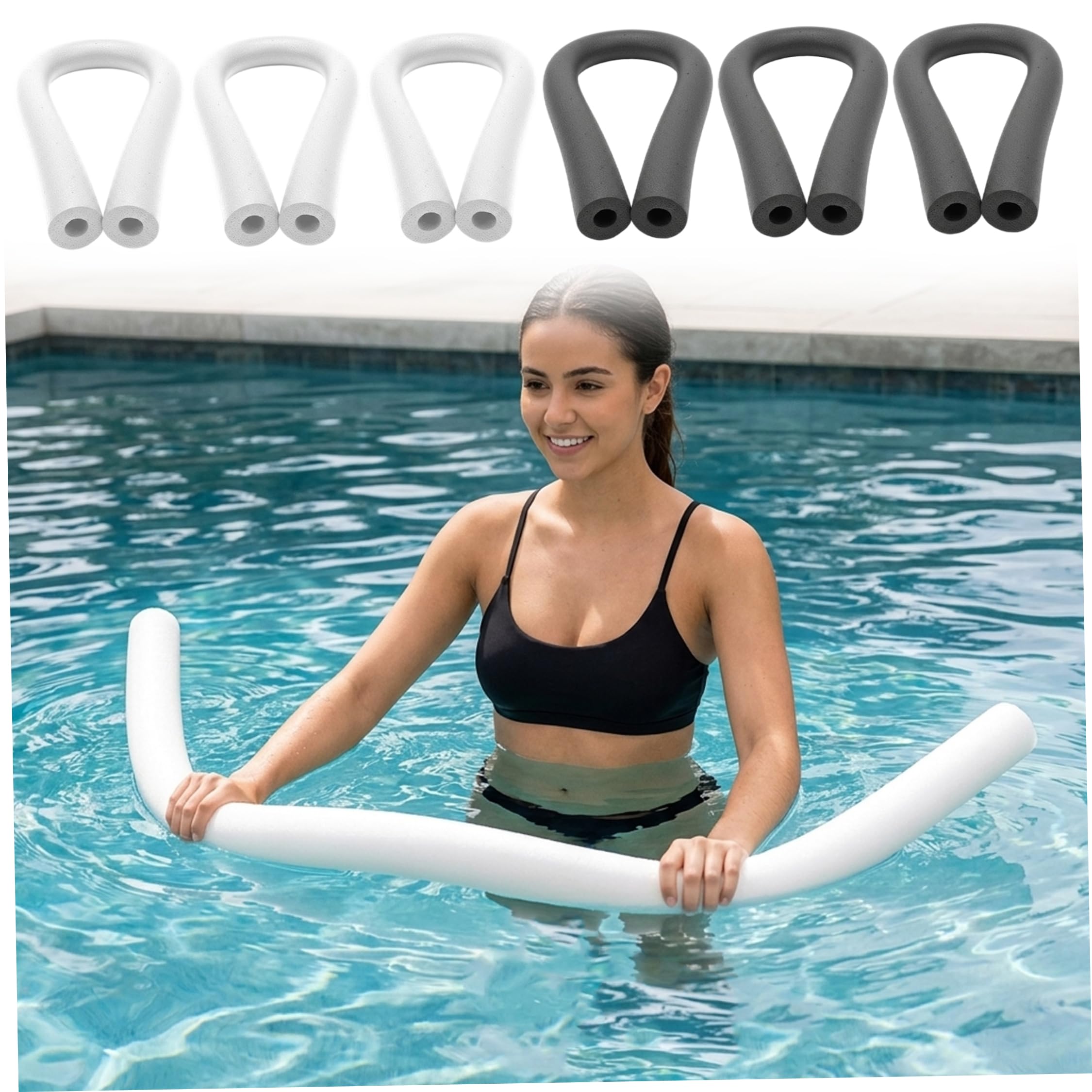 Schwimmnudeln, Pool-Nudeln, 6 Stück, Poolnudeln mit Loch, hochdichter Schwamm, Schwimmnudeln, 3 weiße und 3 schwarze