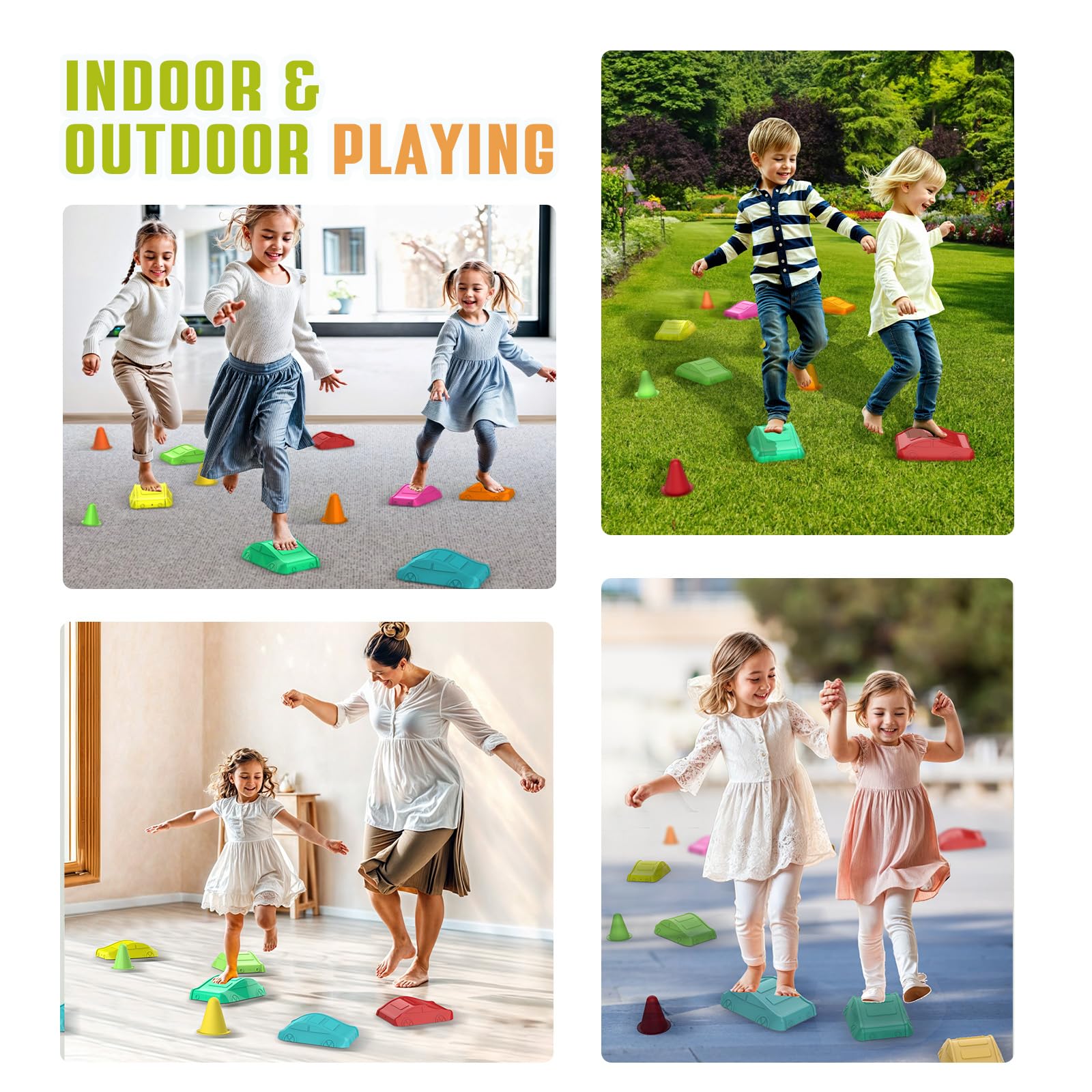 Tigerhu Set di Pietre Impilabili, Stepping Stones a Forma di Auto per Bambini fino a 120 KG, Giochi Giardino per Bambini, Giocattoli per Interni ed Esterni, Regalo per Ragazzi Ragazze dai 3 Anni in su