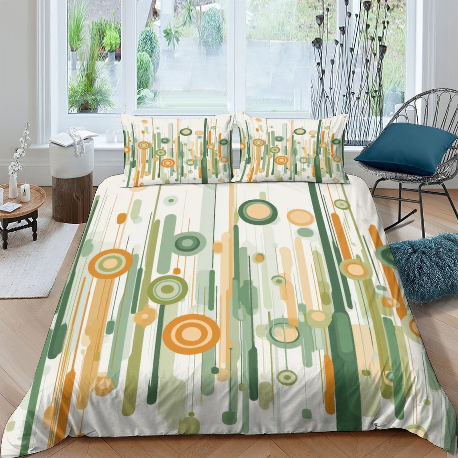 GPLZQXKJNH 3D Printed Abstract Geometric Duvet Cover Microfiber Soft Breathable Retro Circles Bedding Set with 2 Pillowcases for Bedroom Decor Single（135x200cm）
