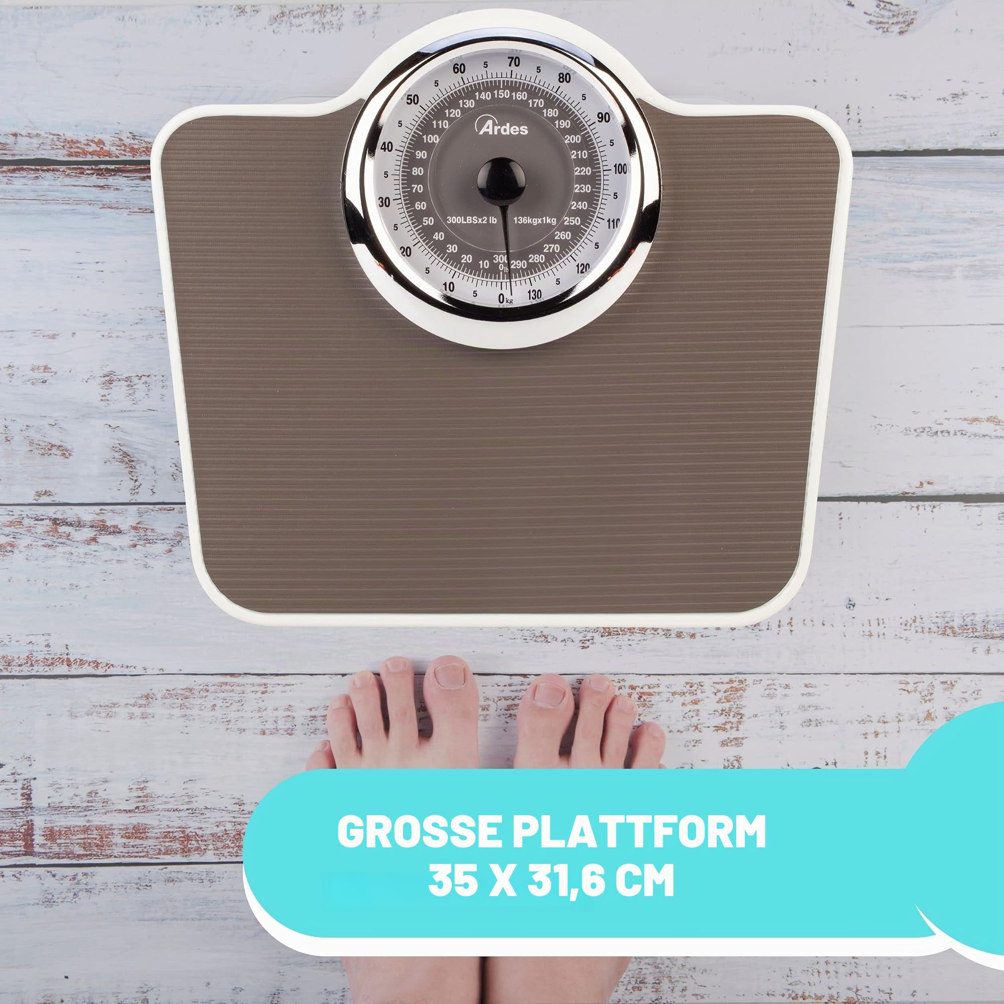 ARDES - AR2PP2M Mechanische Personenwaage ohne Batterien, Vintage-Stil, mit rutschfester Matte - Gewicht in Kilogramm und Pfund